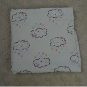 Gerber Happy Cloud Baby Receiving Blanket Smiling Gray White Hearts Flannel